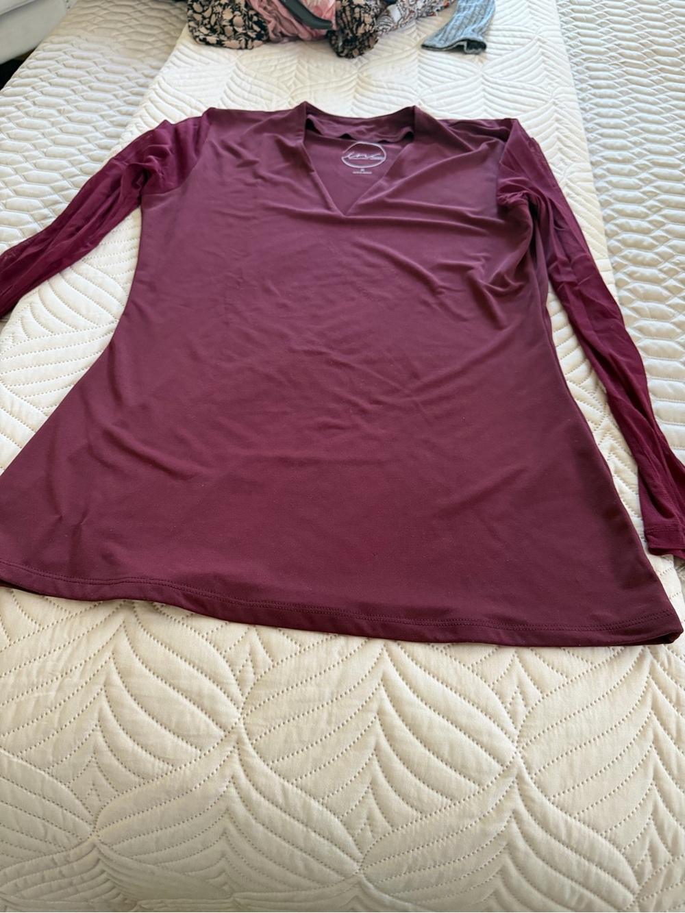 INC International Concepts Long Sleeve V-Neck Top - Burgundy